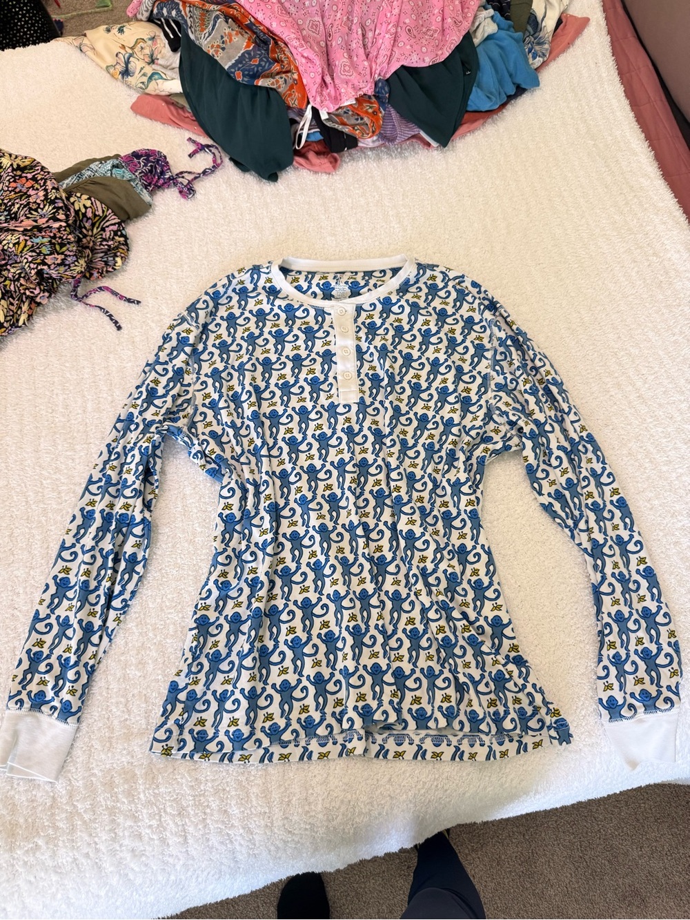 Roller Rabbit White Blue Yellow Monkey Print Pajama set